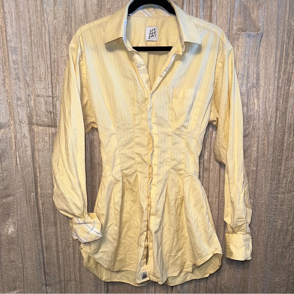 Women’s Sloppy Seconds 2nds Yellow James Tunic Top Button Blouse {Small}